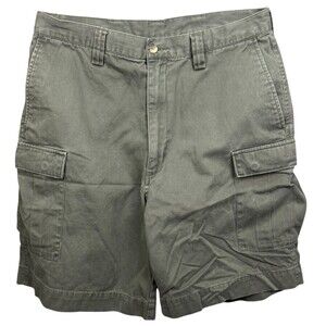 Haggar Green Khaki Cargo Shorts 32 Button Pocket 100% Cotton Utility Travel Gear